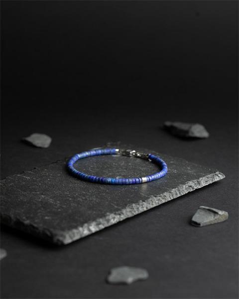 2 mm Armband mit matten Lapislazuli-Steinen und Titanelement - Sphera Mat Blue